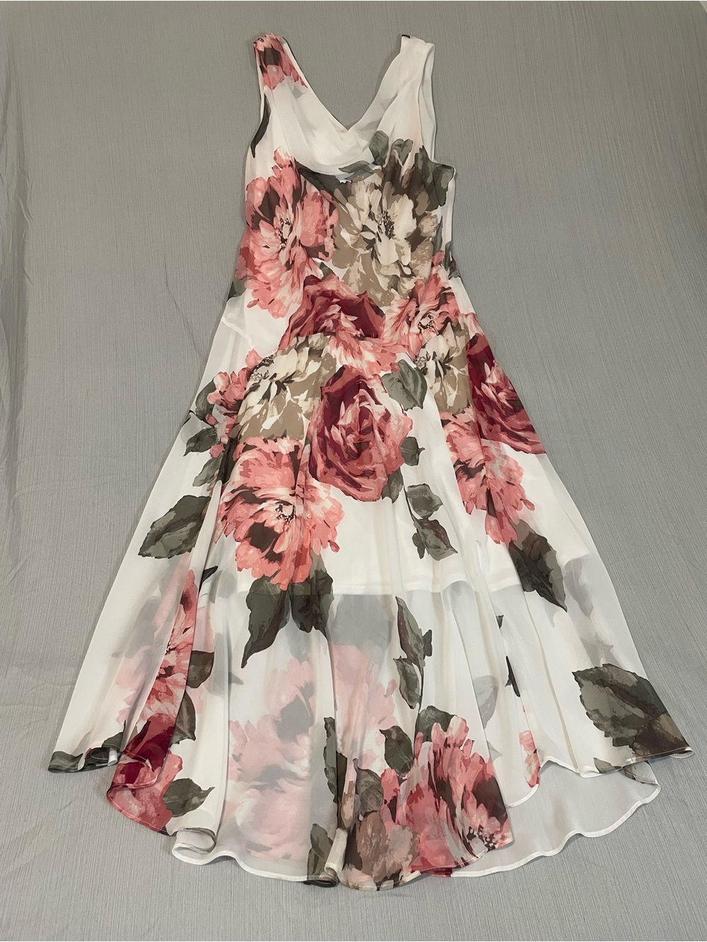 Wedding Teatime Romantic Floral Sleeveless V-Neck Maxi Dress - Pink/White Sz 16